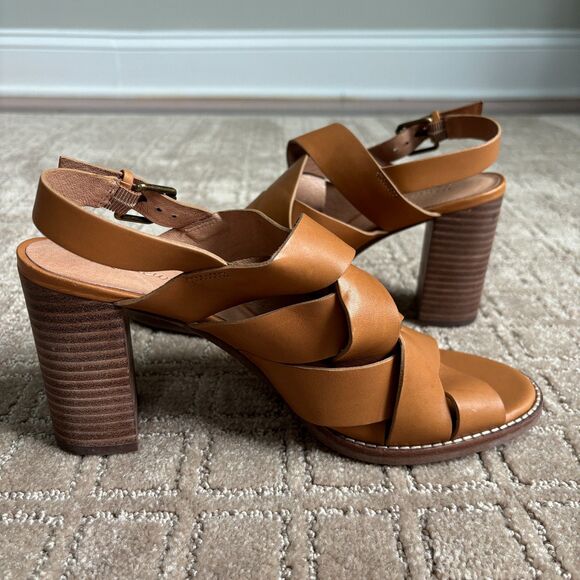 Madewell The Cindy Sandal Stacked Heel Brown Leather Women's 9 Chunky Boho - Picture 3 of 11
